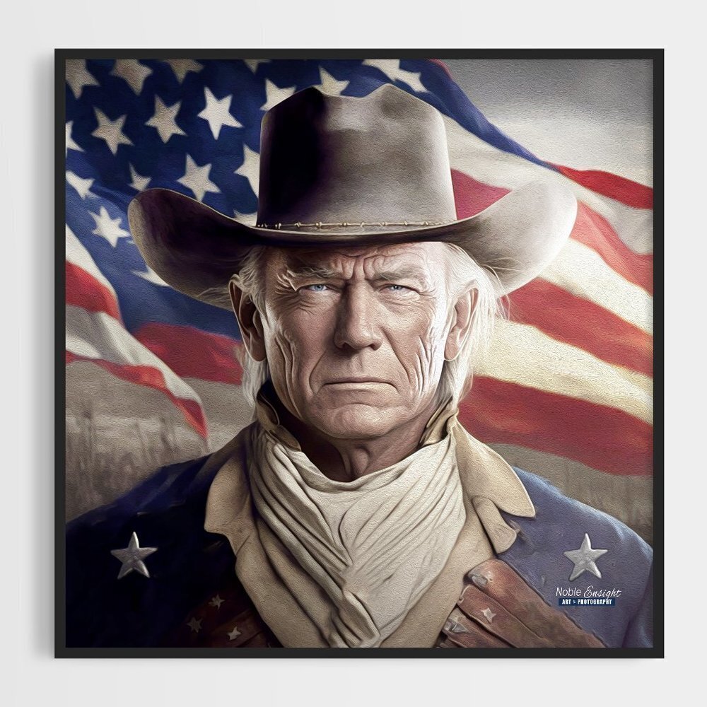 8x8 Donald Trump x John‎ Wayne American Flag Fantasy Watercolor Oil Painting - Picture 7 of 7